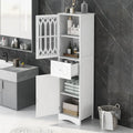Meuble de Rangement Haut et Étroit pour Salle de Bain avec Étagère Réglable, Tiroir et 2 Portes, Colonne de Rangement Autoportante