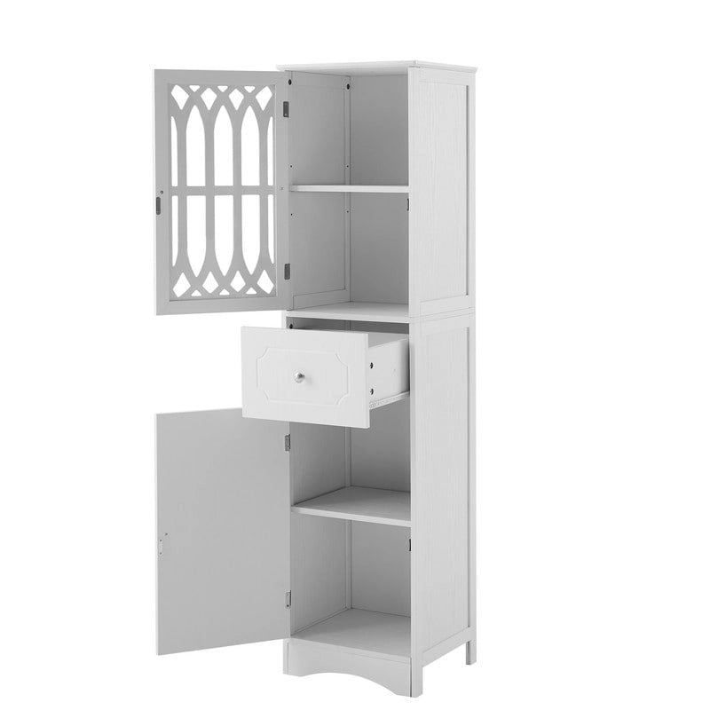 Meuble de Rangement Haut et Étroit pour Salle de Bain avec Étagère Réglable, Tiroir et 2 Portes, Colonne de Rangement Autoportante