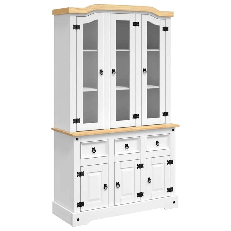 Buffet haut, 112x43x196 cm, blanc et plateau finition naturelle - 112 x 43 x 196