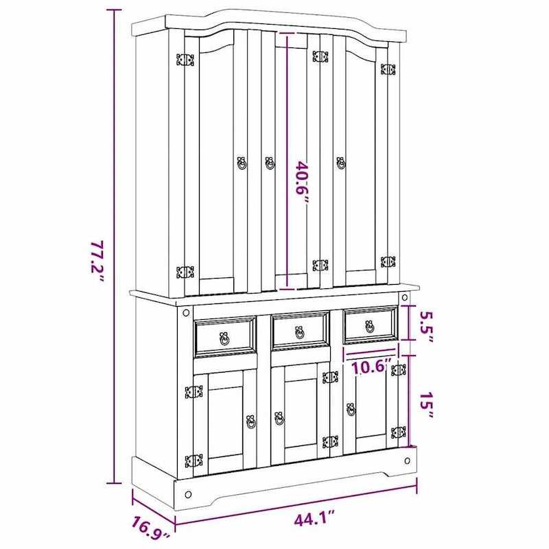 Buffet haut, 112x43x196 cm, blanc et plateau finition naturelle - 112 x 43 x 196