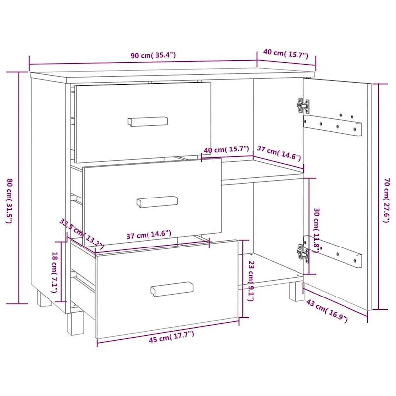 Buffet de cuisine en pin massif avec rangements - 89,9x39,9x80 cm