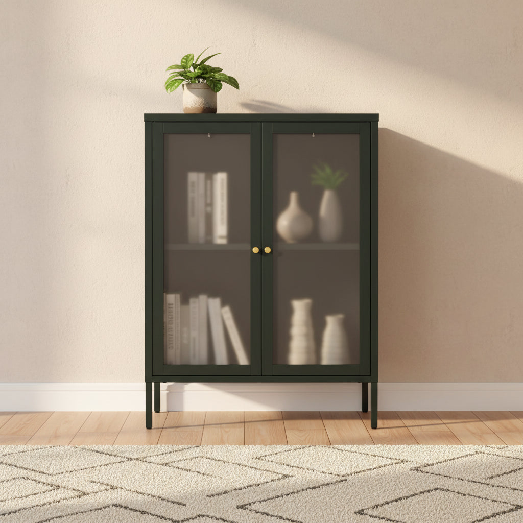 Bahut anthracite 75x35x105 cm Acier et verre