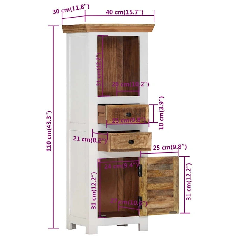 Highboard Marron&Blanc 40x30x110 Bois massif Mangue et Acacia - 40 x 30 x 110
