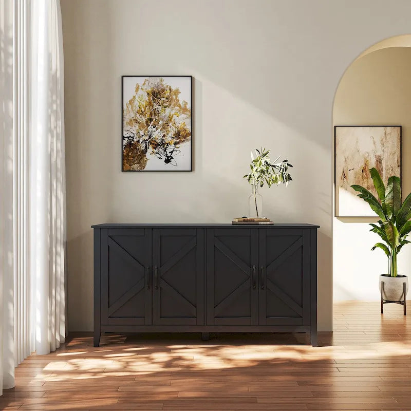 Armoire à 4 portes et 4 étagères ouvertes, buffet autoportant, armoire de rangement pour entrée