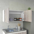 Armoire murale, deux étagères, double porte, finition blanc/gris clair, haute qualité et durable