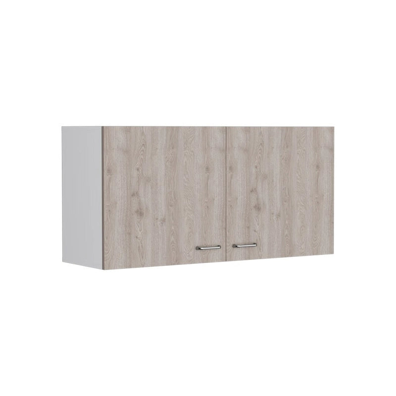Armoire murale, deux étagères, double porte, finition blanc/gris clair, haute qualité et durable