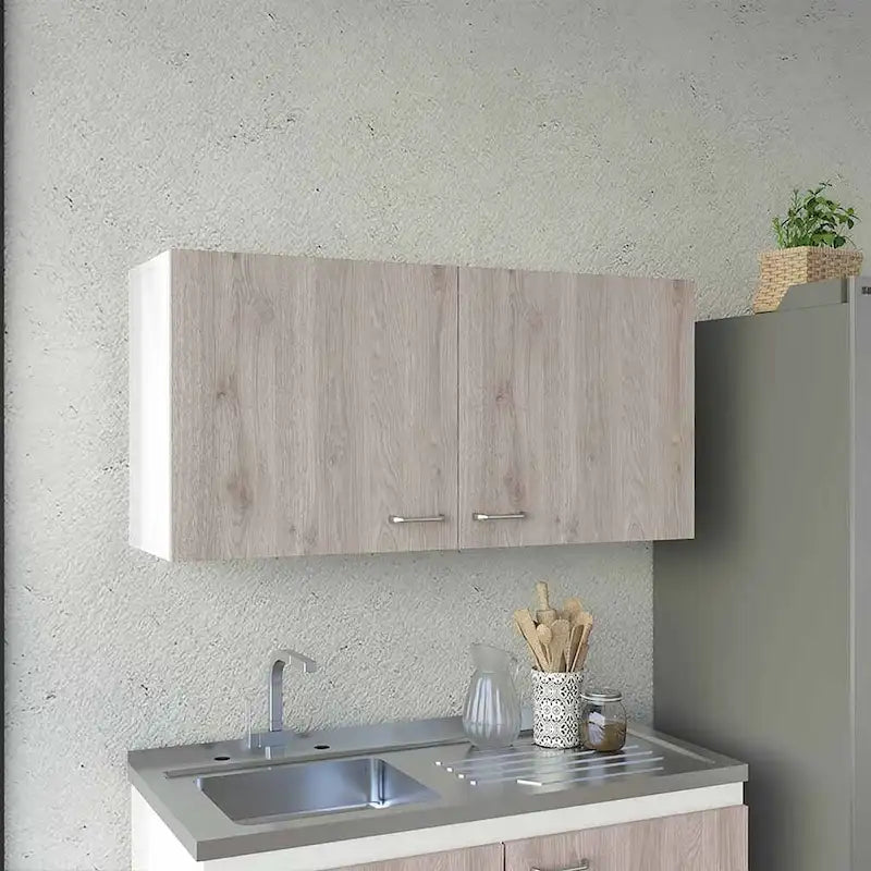 Armoire murale, deux étagères, double porte, finition blanc/gris clair, haute qualité et durable