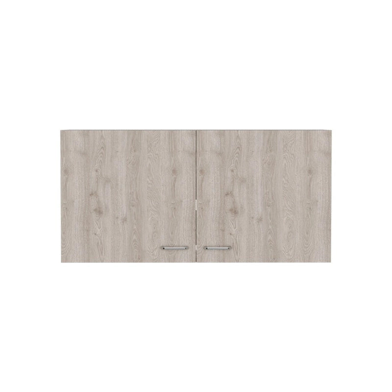 Armoire murale, deux étagères, double porte, finition blanc/gris clair, haute qualité et durable