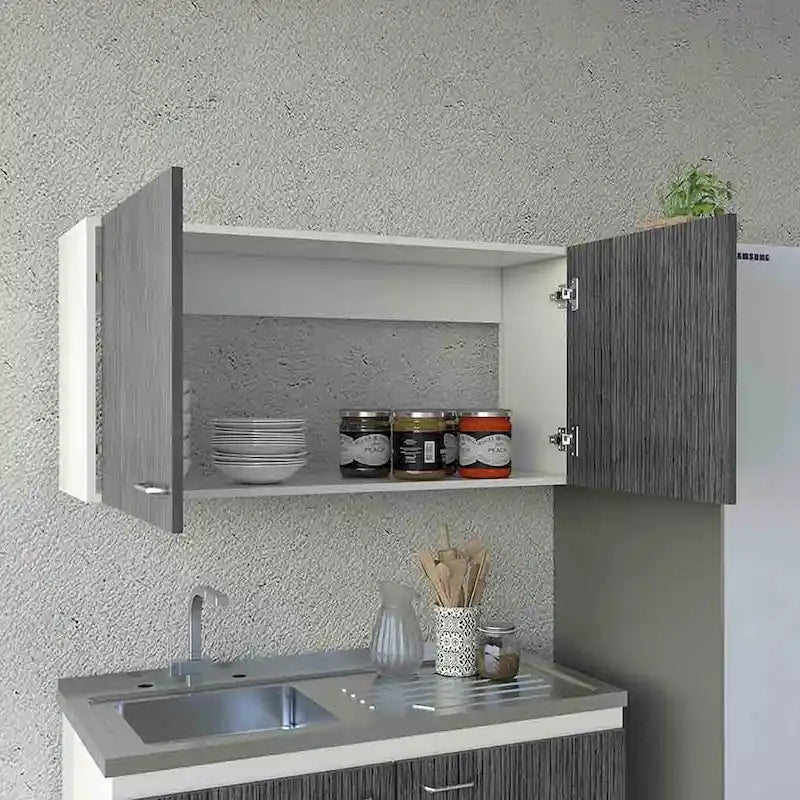 Armoire murale, deux étagères, double porte, finition blanc/gris clair, haute qualité et durable
