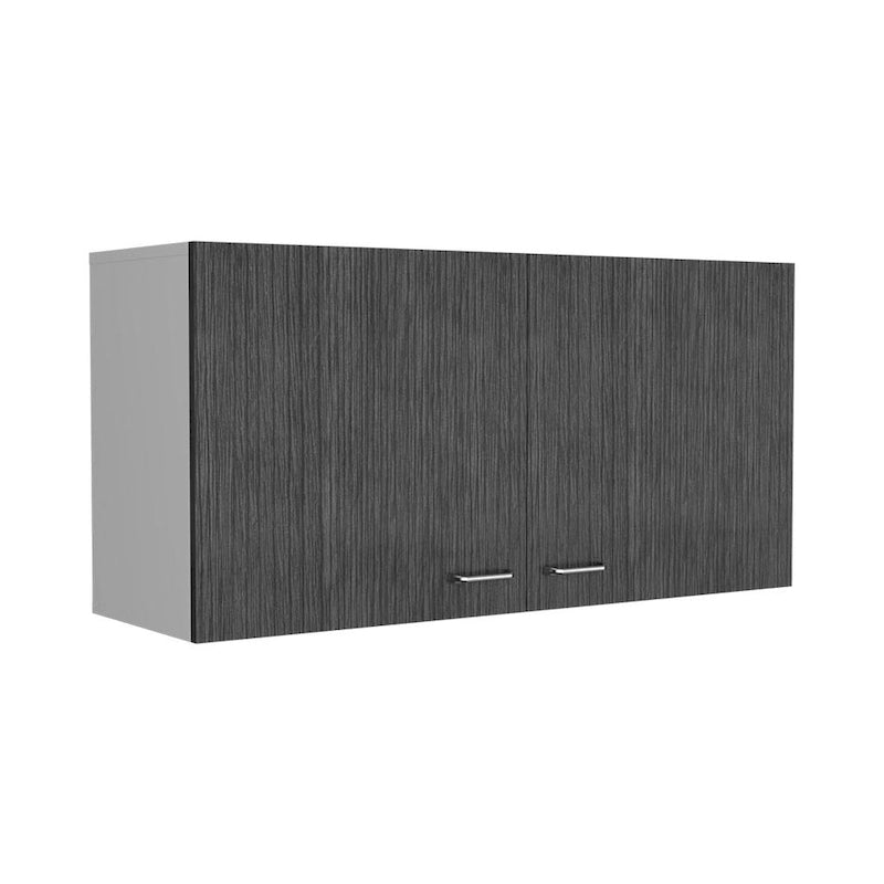 Armoire murale, deux étagères, double porte, finition blanc/gris clair, haute qualité et durable