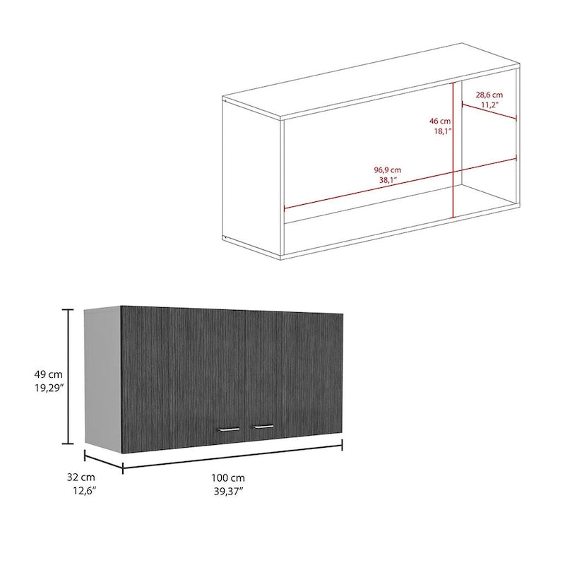 Armoire murale, deux étagères, double porte, finition blanc/gris clair, haute qualité et durable