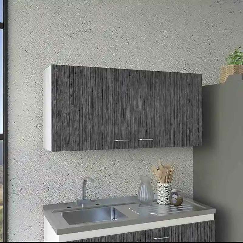 Armoire murale, deux étagères, double porte, finition blanc/gris clair, haute qualité et durable