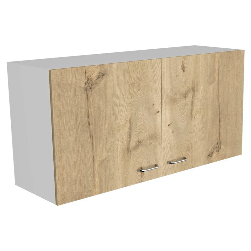 Armoire murale, deux étagères, double porte, finition blanc/gris clair, haute qualité et durable