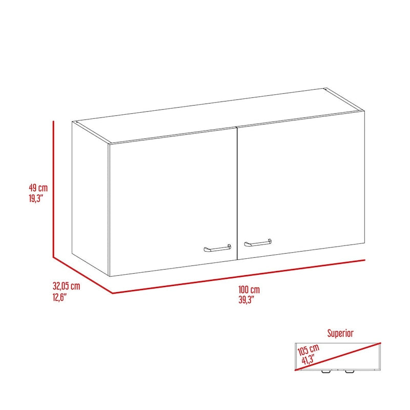 Armoire murale, deux étagères, double porte, finition blanc/gris clair, haute qualité et durable