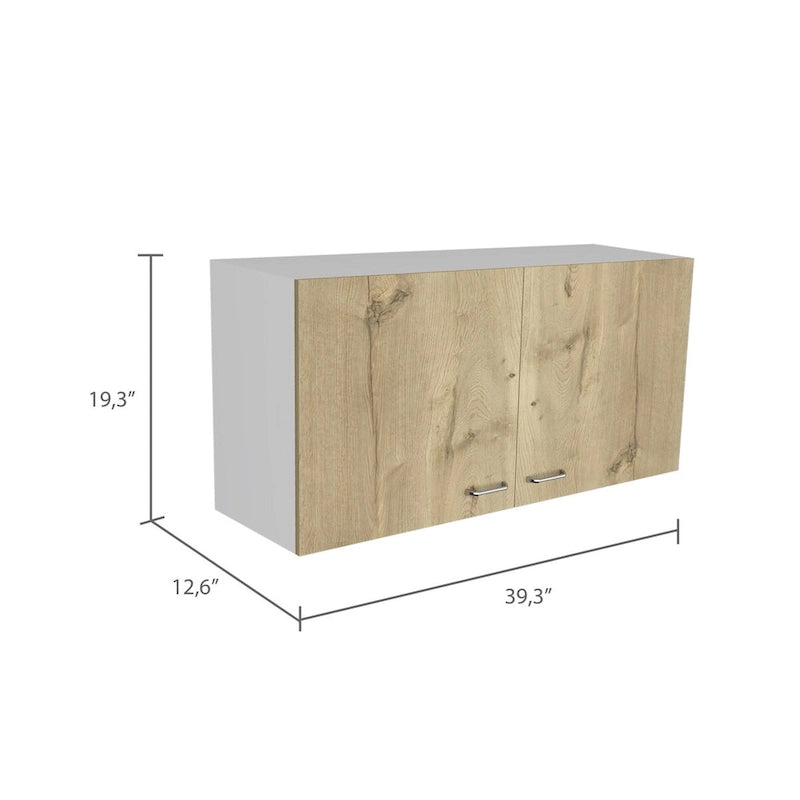 Armoire murale, deux étagères, double porte, finition blanc/gris clair, haute qualité et durable
