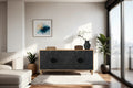 Black Carved Symmetrical Design Door And Wood Coloured Frame