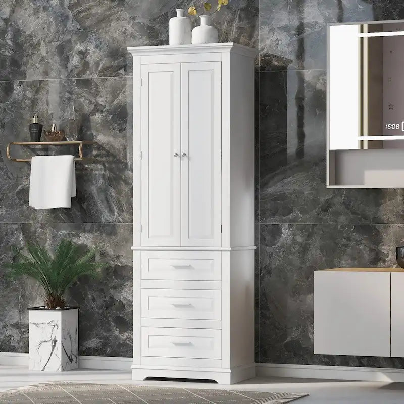Meuble de rangement haut à trois tiroirs pour salle de bain/bureau, blanc