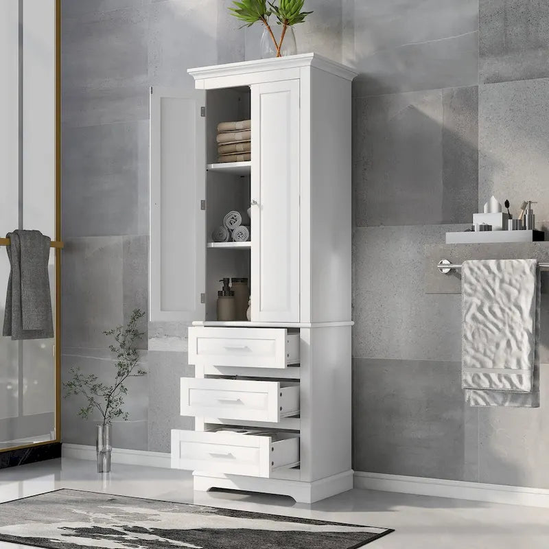Meuble de rangement haut à trois tiroirs pour salle de bain/bureau, blanc