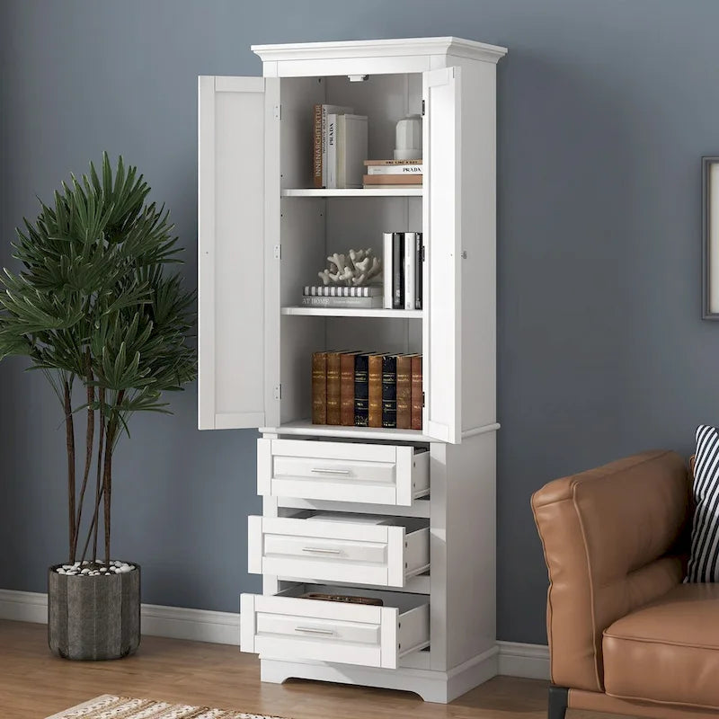 Meuble de rangement haut à trois tiroirs pour salle de bain/bureau, blanc