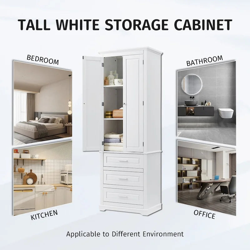 Meuble de rangement haut à trois tiroirs pour salle de bain/bureau, blanc