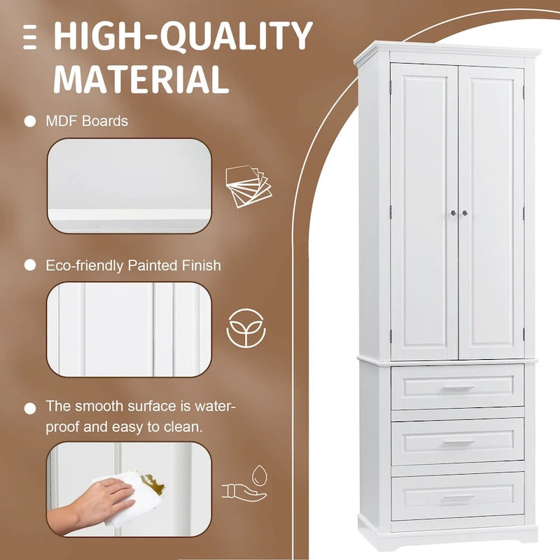 Meuble de rangement haut à trois tiroirs pour salle de bain/bureau, blanc