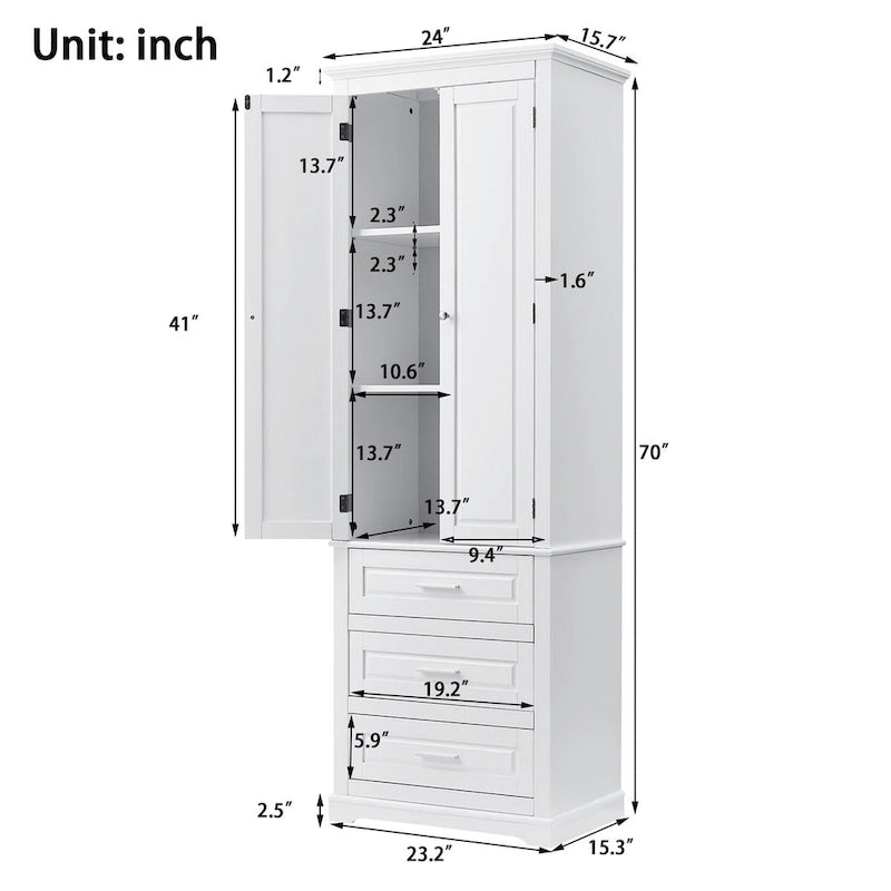 Meuble de rangement haut à trois tiroirs pour salle de bain/bureau, blanc