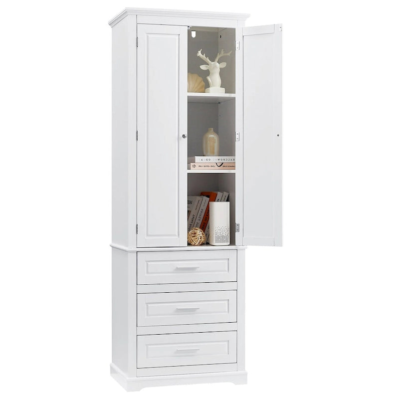 Meuble de rangement haut à trois tiroirs pour salle de bain/bureau, blanc
