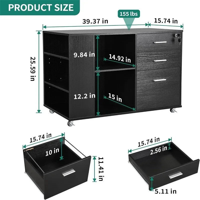 Classeur latéral à 3 tiroirs - 15,74P x 39,37L x 25,59H