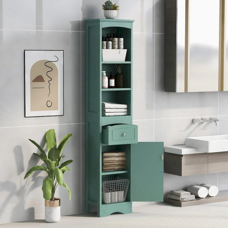 Meuble Colonne de Salle de Bain Autonome avec Tiroir - 34 x 23 x 170 cm (L x l x H)