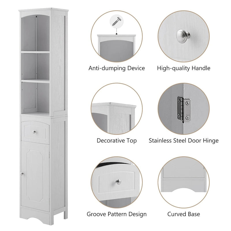 Meuble Colonne de Salle de Bain Autonome avec Tiroir - 34 x 23 x 170 cm (L x l x H)