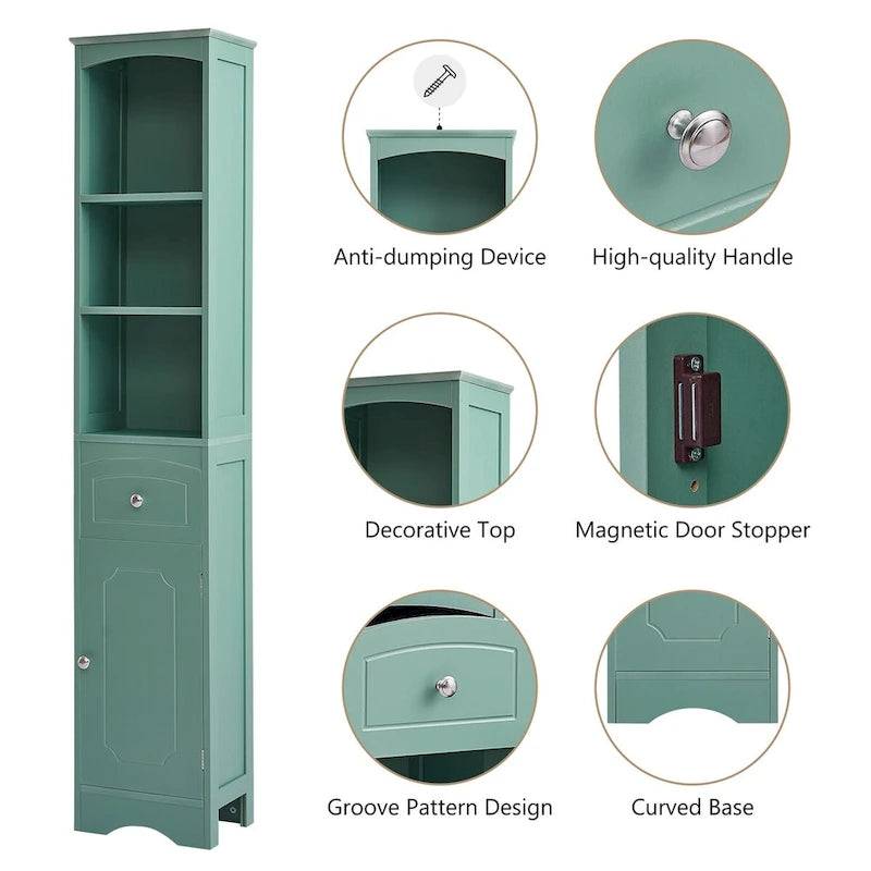 Meuble Colonne de Salle de Bain Autonome avec Tiroir - 34 x 23 x 170 cm (L x l x H)