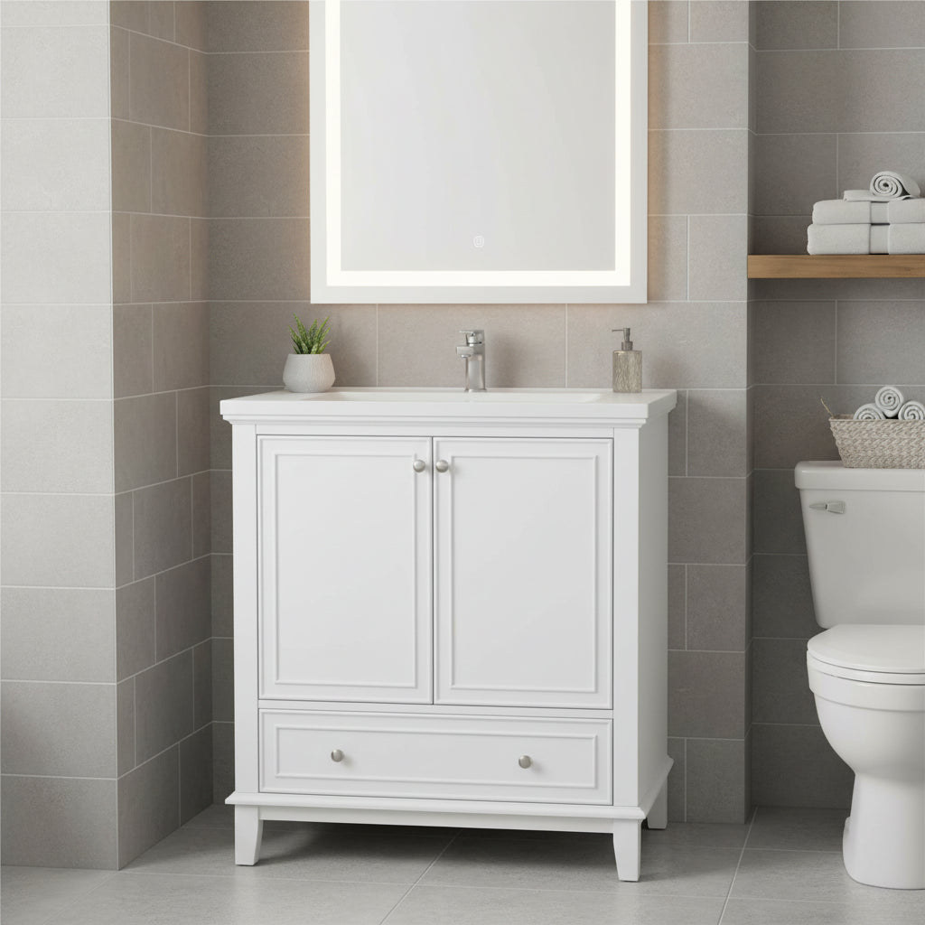 Meuble de salle de bain avec portes et tiroir