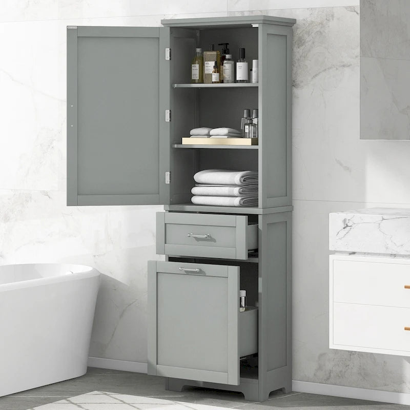 Meuble Colonne de Rangement Autoportant pour Salle de Bain, avec 2 Tiroirs de Tailles Différentes et Étagère Réglable, Finition Peinte