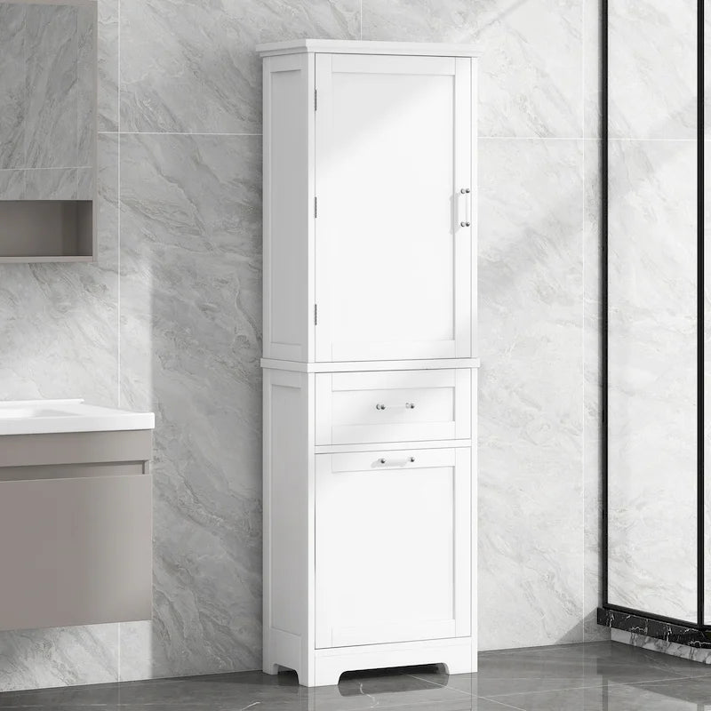 Meuble Colonne de Rangement Autoportant pour Salle de Bain, avec 2 Tiroirs de Tailles Différentes et Étagère Réglable, Finition Peinte