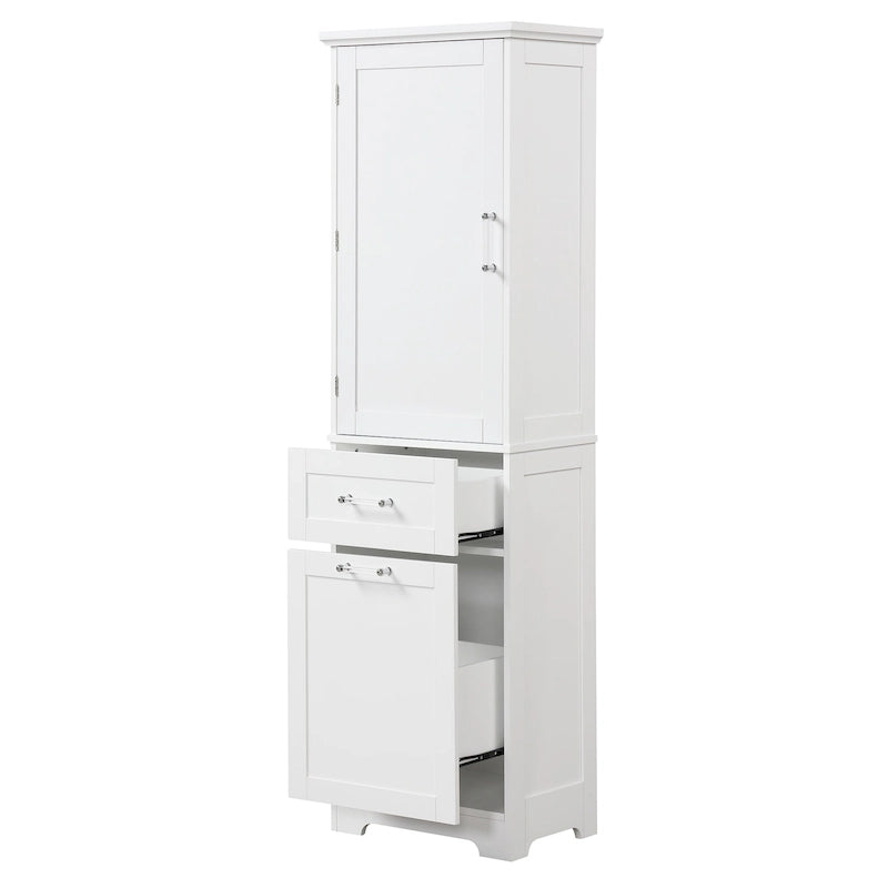 Meuble Colonne de Rangement Autoportant pour Salle de Bain, avec 2 Tiroirs de Tailles Différentes et Étagère Réglable, Finition Peinte