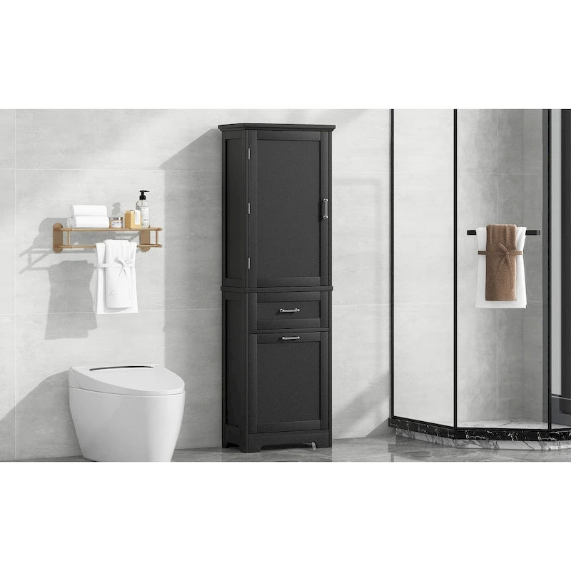 Meuble Colonne de Rangement Autoportant pour Salle de Bain, avec 2 Tiroirs de Tailles Différentes et Étagère Réglable, Finition Peinte