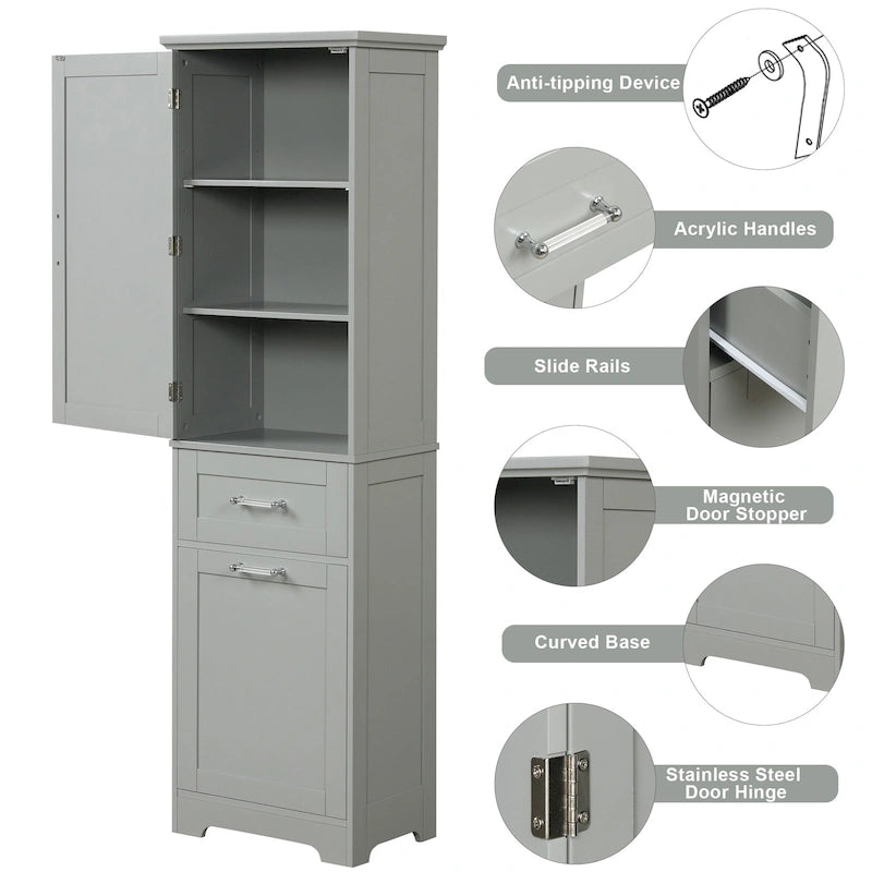 Meuble Colonne de Rangement Autoportant pour Salle de Bain, avec 2 Tiroirs de Tailles Différentes et Étagère Réglable, Finition Peinte