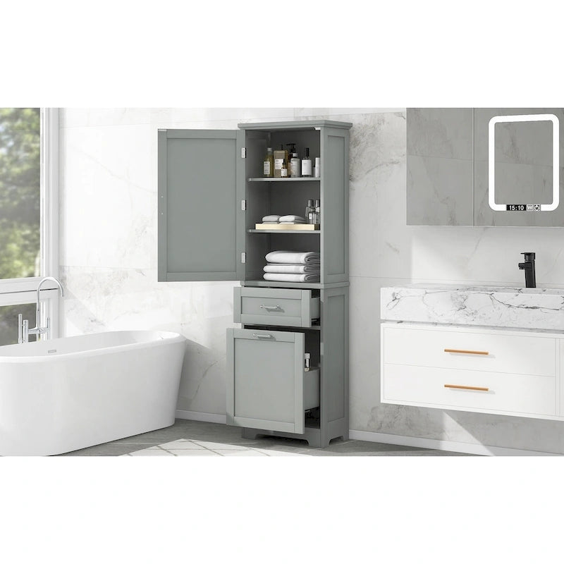 Meuble Colonne de Rangement Autoportant pour Salle de Bain, avec 2 Tiroirs de Tailles Différentes et Étagère Réglable, Finition Peinte