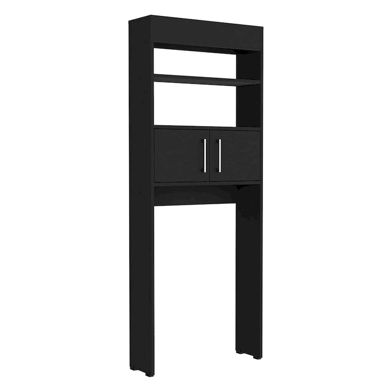 Meuble de Rangement WC, Double Porte, Deux Étagères - Noir