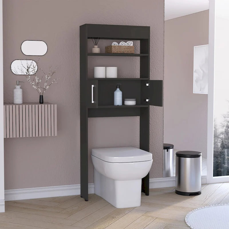 Meuble de Rangement WC, Double Porte, Deux Étagères - Noir