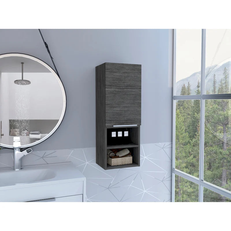 Meuble de salle de bain, deux étagères intérieures, deux étagères extérieures, meuble à une porte