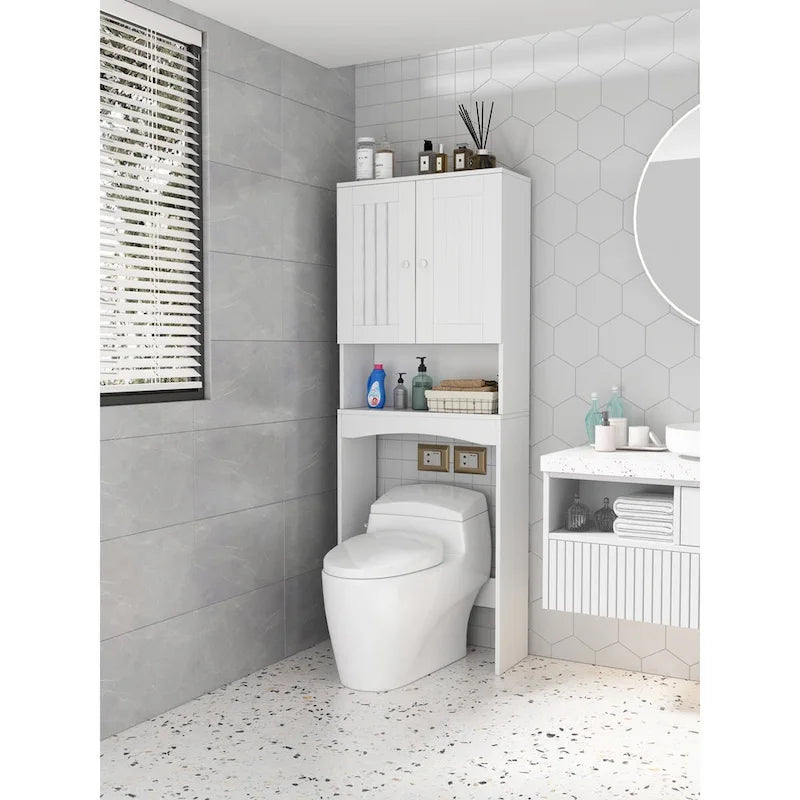 Étagère de salle de bain à poser au-dessus des toilettes, meuble de rangement WC gain de place, organisateur de salle de bain, blanc
