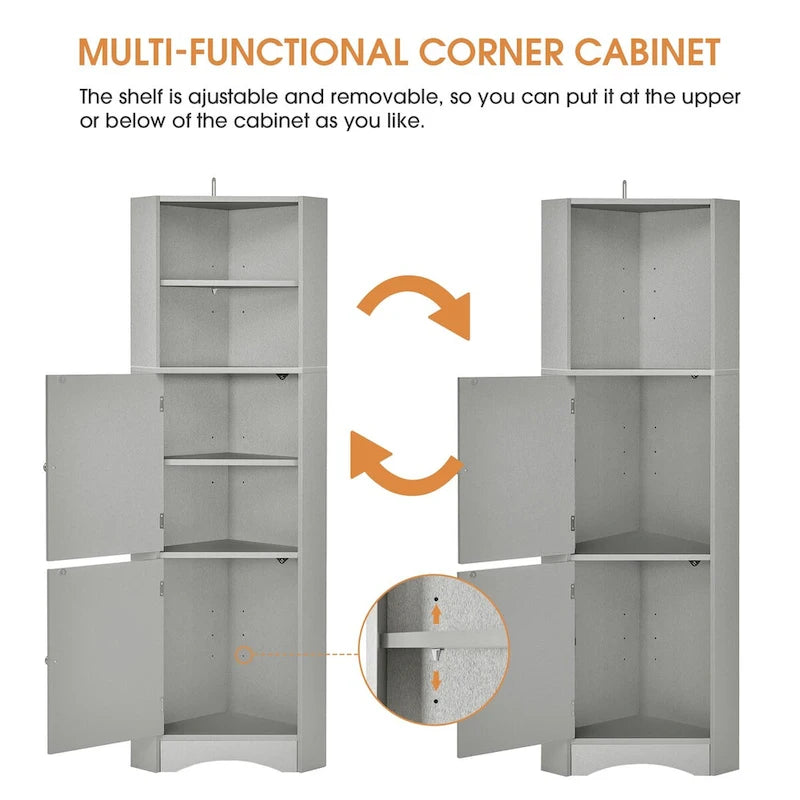Meuble de salle de bain de 61 H, Organisateur de toilette étroit, Meuble d'angle haut, Meuble de rangement d'angle latéral